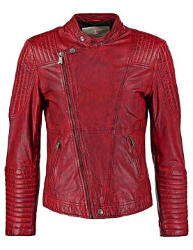 Mens Sheepskin Leather Cafe Racer Biker Jacket Maroon