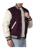 Maroon & White Wool Letterman Jacket