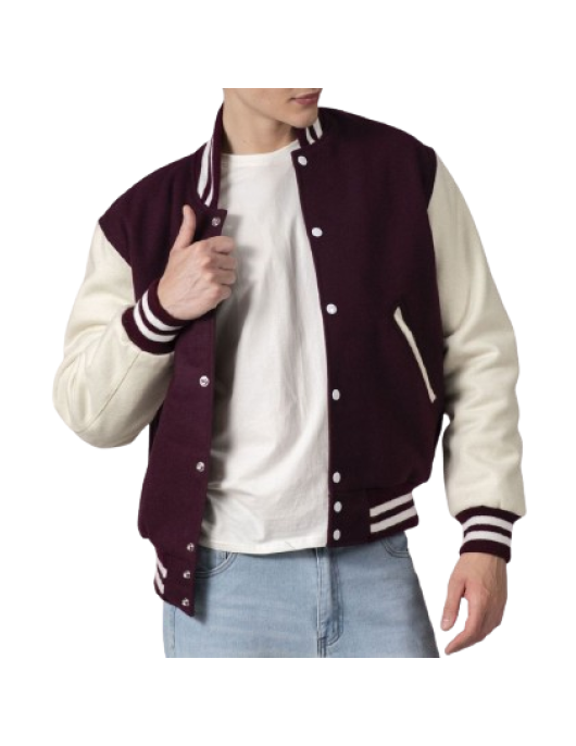 Maroon & White Wool Letterman Jacket