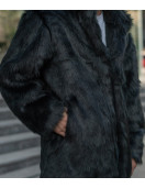 Black collared Fake faux fur jacket - Winter furry coat with collar