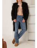 Men's Black Shaggy Llama Faux Fur Coat