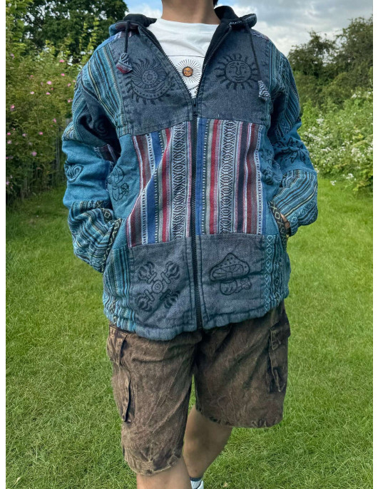 Men's Boho Patchwork Fleece-Lined Winter Jacket