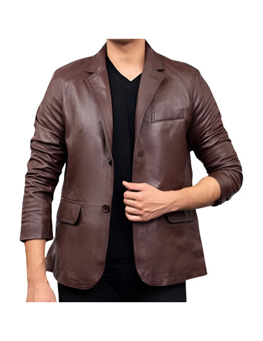 Men's Brown Leather Blazer