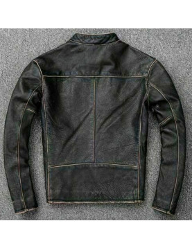 Men's Faded Black Leather Motorcycle Jacket