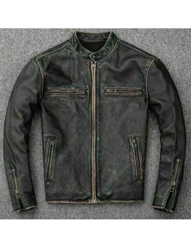 Men's Faded Black Leather Motorcycle Jacket