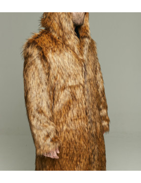 Men's Long hooded Fox Faux Fur Coat - Oversize hood