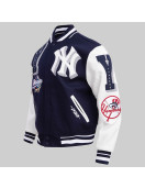 Men's NY Yankees MLB Mashup Rib Wool Midnight Navy and White Varsity Jacket