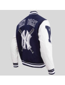 Men's NY Yankees MLB Mashup Rib Wool Midnight Navy and White Varsity Jacket