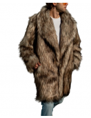 Men's Shawl Collar Coyote Faux Fur Midi Coat with Collared Design