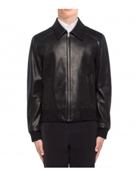 Men’s Black Elasticated Bomber Leather Jacket