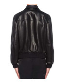 Men’s Black Elasticated Bomber Leather Jacket