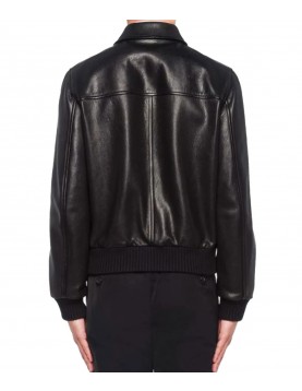 Men’s Black Elasticated Bomber Leather Jacket