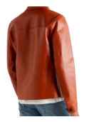 Men’s Brown Leather Blouson Jacket with Shirt Collar