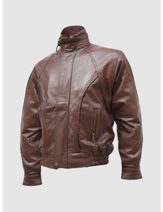 Men’s Chocolate Brown Leather Bomber Jacket