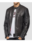 Men’s Crust Motorcycle Leather Jacket with Zipper Pockets