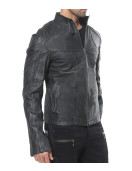 Men’s Designer Black Lambskin Leather Jacket with Front Pockets and Studs