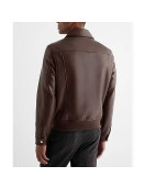 Men’s Faux Leather Jacket with Brown Shirt Collar