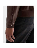 Men’s Faux Leather Jacket with Brown Shirt Collar