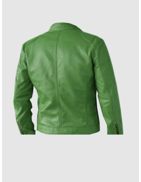 Men’s Green Leather Jacket - Regular Fit for Party Wear