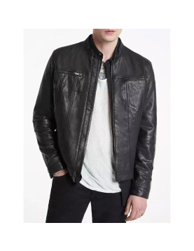 Men’s John Band Collar Leather Jacket