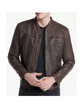 Men’s John Band Collar Leather Jacket