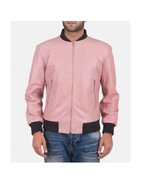 Men’s Pink Leather Bomber Jacket