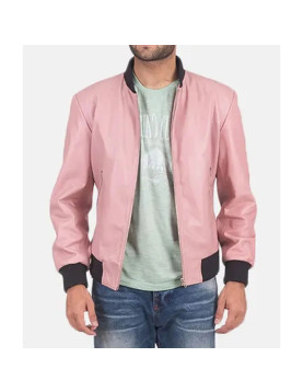 Men’s Pink Leather Bomber Jacket