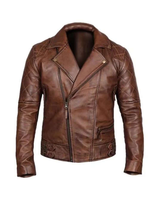 Men’s Vintage Quilted Brown Biker Jacket