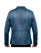 Mens Blue Real Leather Coat