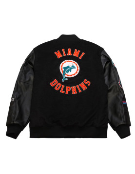 Miami Dolphins Black Out Vintage Logo Varsity Jacket