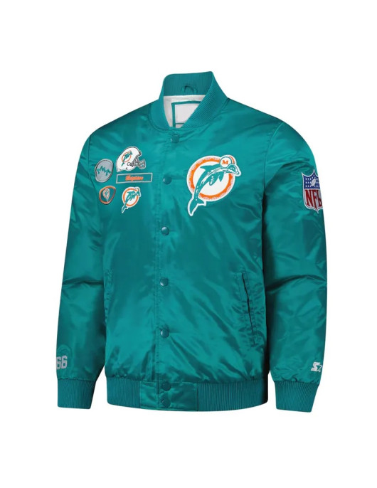 Miami Dolphins Exclusive Aqua Varsity Satin Jacket