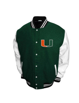 Miami Hurricanes Graduate Green and White Varsity Jacket