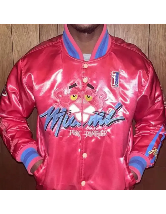 Miami Pink Panther Satin Varsity Jacket