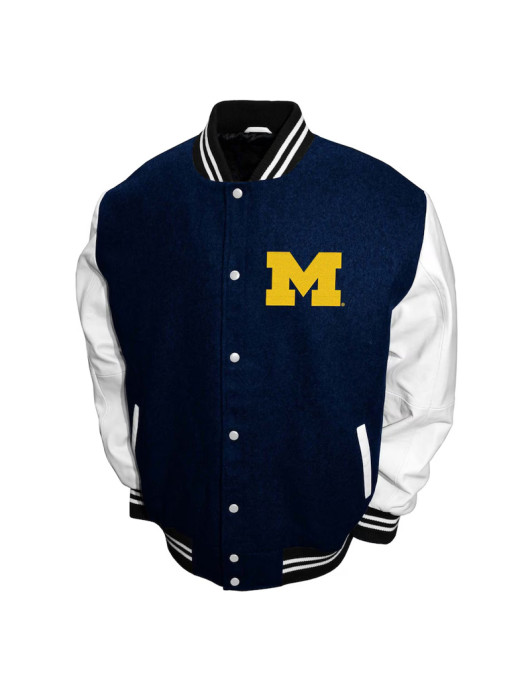 Michigan Wolverines Graduate Navy and White Varsity Jacket