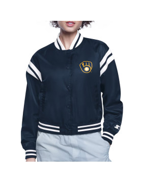 Milwaukee Brewers Printed Logo Varsity Satin Jacket