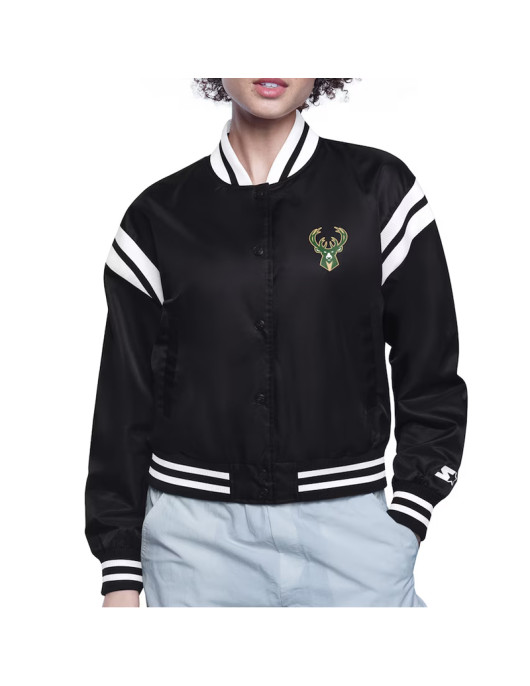 Milwaukee Bucks Printed Logo Varsity Satin Jacket