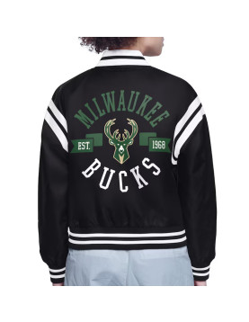 Milwaukee Bucks Printed Logo Varsity Satin Jacket