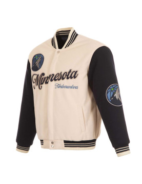 Minnesota Timberwolves Cream and Black Varsity Jacket