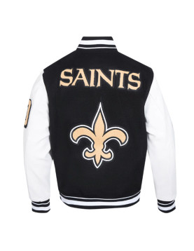 New Orleans Saints Mashup Rib Varsity Wool and Leather Jacket