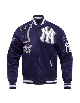 New York Yankees MLB Men's Mashup Rib Navy Blue Satin Jacket