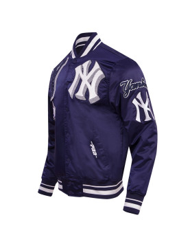 New York Yankees MLB Men's Mashup Rib Navy Blue Satin Jacket