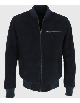 Noah Mens Navy Blue Bomber Suede Leather Jacket