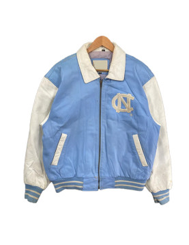 North Carolina Light Blue and White Varsity Leather Jacket