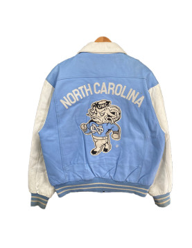 North Carolina Light Blue and White Varsity Leather Jacket