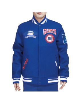 NY Giants Crest Emblem Blue Varsity Jacket