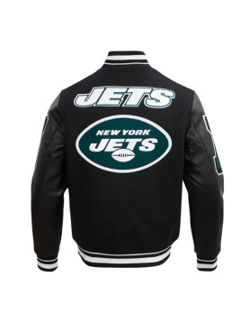 NY Jets Mashup Rib Varsity Wool/Leather Jacket