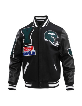 NY Jets Mashup Rib Varsity Wool/Leather Jacket