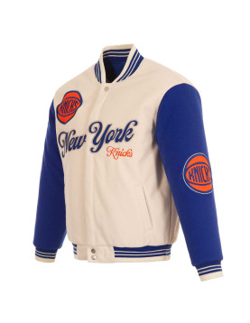 NY Knicks Cream and Royal Varsity Jacket