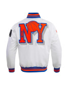 NY Knicks Mashup Classic Rib White Satin Jacket