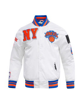 NY Knicks Mashup Classic Rib White Satin Jacket